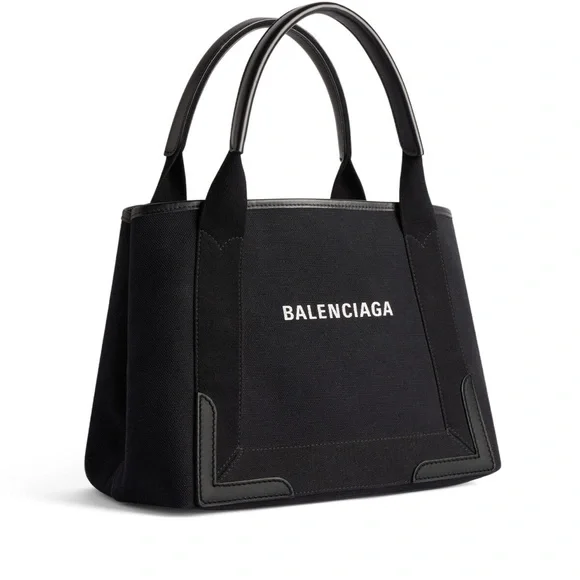 Balenciaga Small Cabas Tote Black Canvas Leather Designer Handbag Authentic - Picture 2 of 4